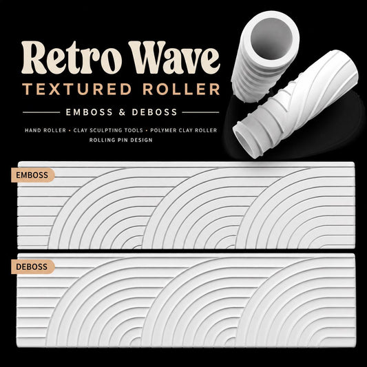 Retro Wave Textured Roller ~ Emboss & Deboss ~ Hand Roller ~ Clay Sculpting Tools ~ Polymer Clay Roller ~ Rolling Pin.