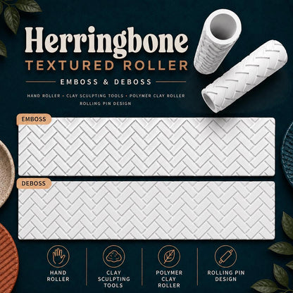 Herringbone Texture Roller | Emboss & Deboss Pattern | Polymer Clay Roller | Fondant Texture Tool | Cookie Dough Stamp