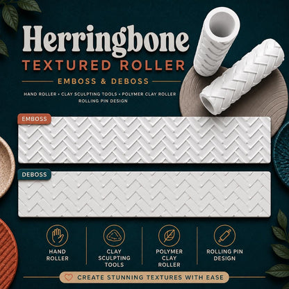 Herringbone Texture Roller | Emboss & Deboss Pattern | Polymer Clay Roller | Fondant Texture Tool | Cookie Dough Stamp