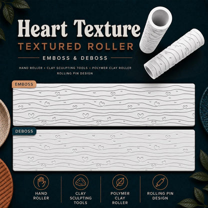 Whimsical Hearts Texture Roller | Emboss & Deboss Pattern | Polymer Clay Tool | Fondant Roller | Heart Texture Stamp