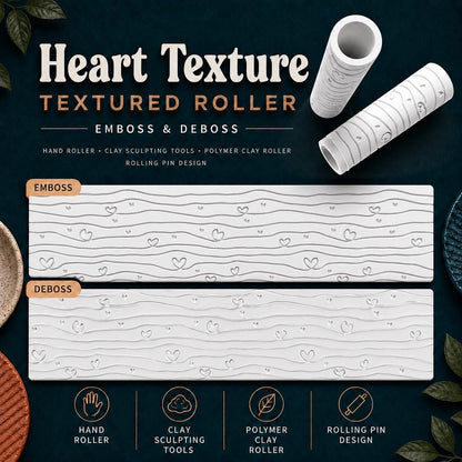 Whimsical Hearts Texture Roller | Emboss & Deboss Pattern | Polymer Clay Tool | Fondant Roller | Heart Texture Stamp
