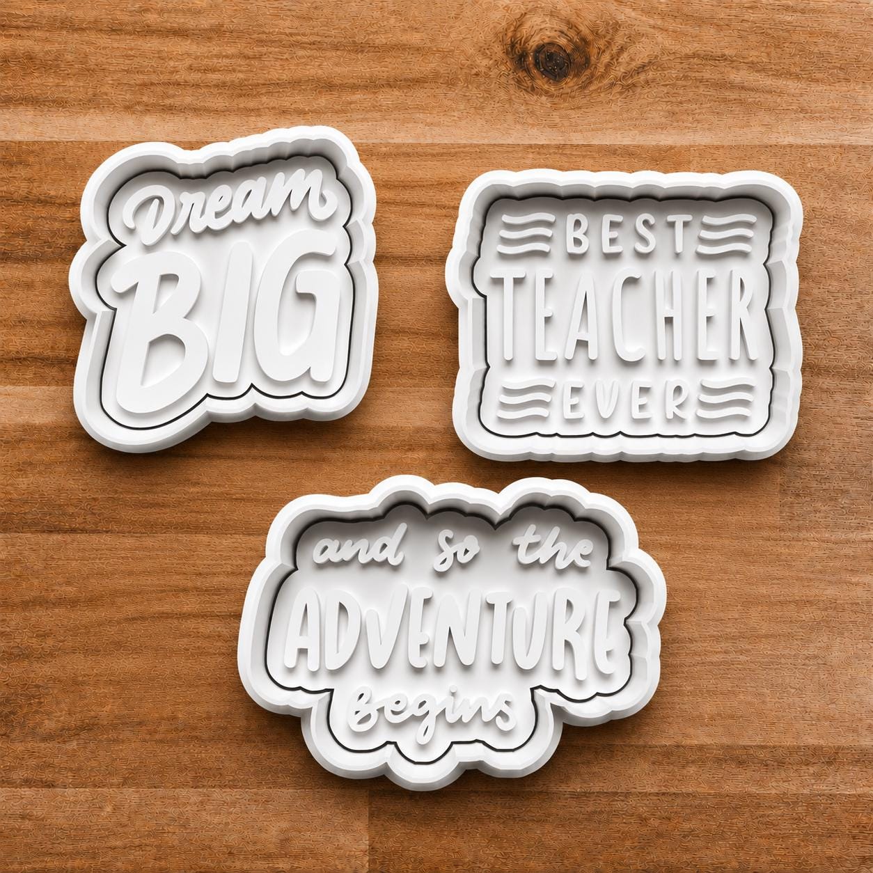 Inspirational Quote Cookie Cutter Set, Dream Big Best Teacher Ever And So The Adventure Begins, Fondant Cutter, Clay Cutter Stamp Set