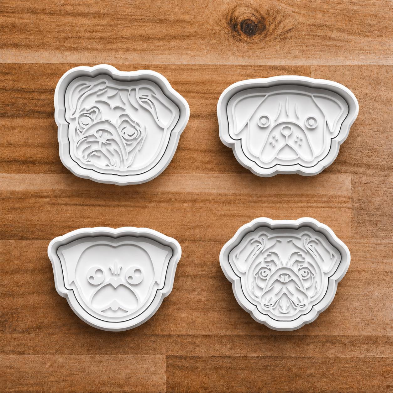 Pug Dog Cookie Cutter Set, Bulldog Clay Cutter Bundle, Puppy Face Cookie Stamp, Polymer Clay Cutter, Dog Lover Baking Tool, Pet Treat Cutter
