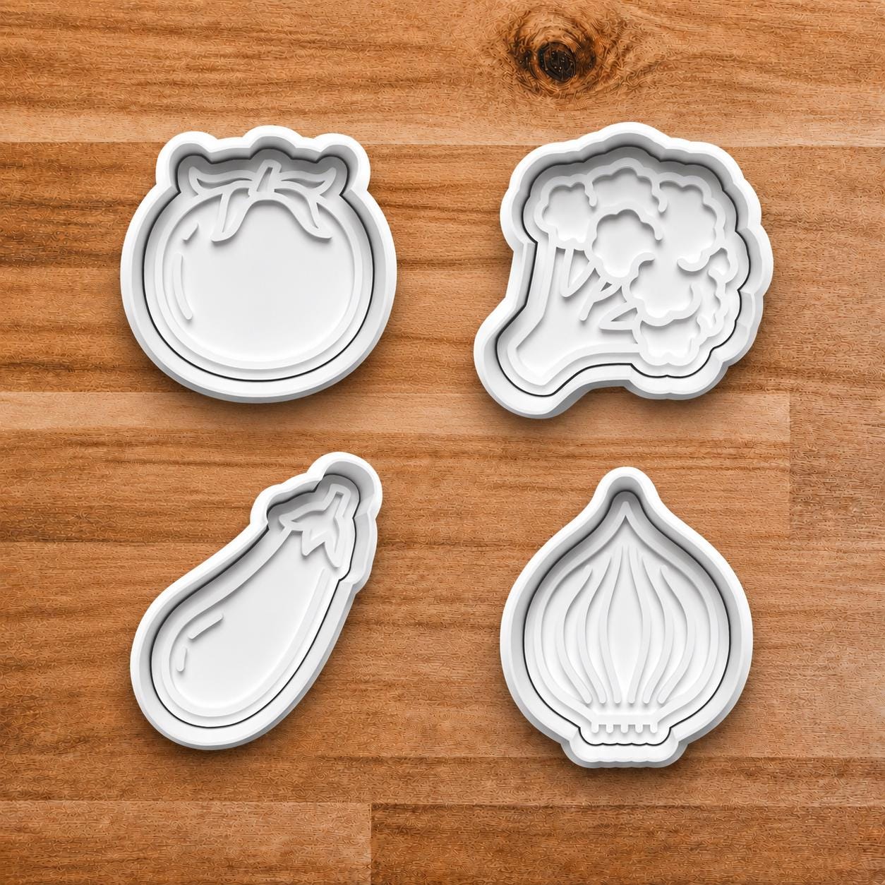 Vegetable Clay Cutter Set with Matching Stamps, Tomato Broccoli Eggplant Onion Cutters, Polymer Clay Tools, Earring Making