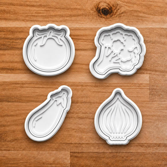 Vegetable Clay Cutter Set with Matching Stamps.