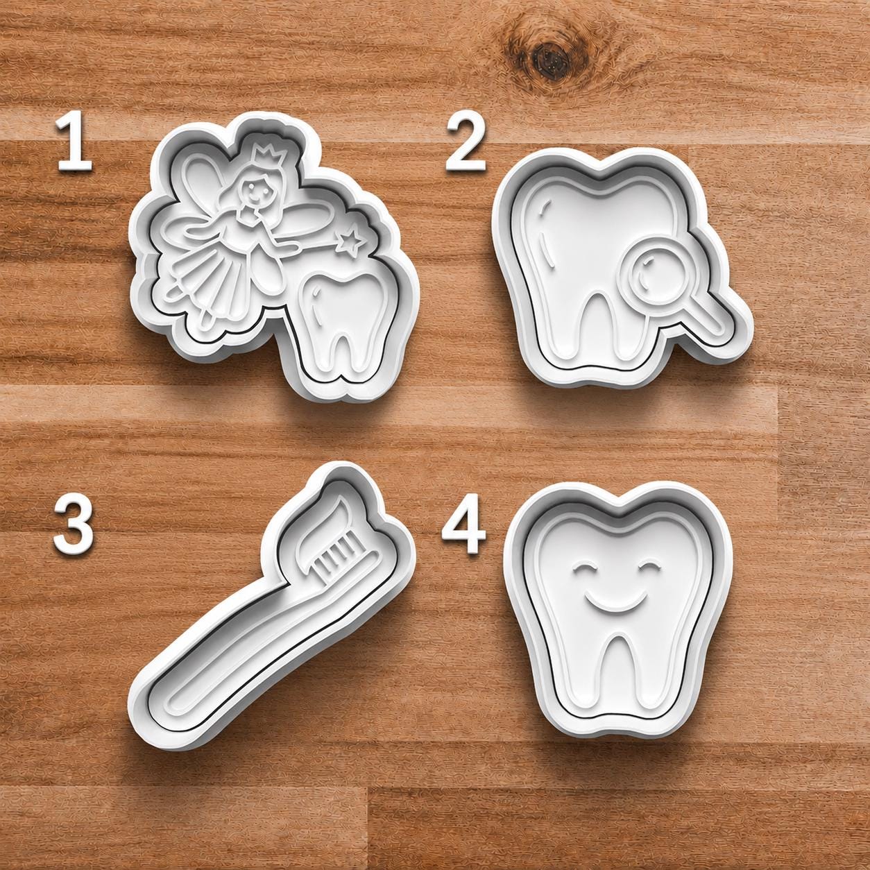 Dental Fairy Tooth Cookie Cutter Set | Dentist Cookie Cutters | Toothbrush Tooth Dental Hygienist Clay Cutter Stamp Set