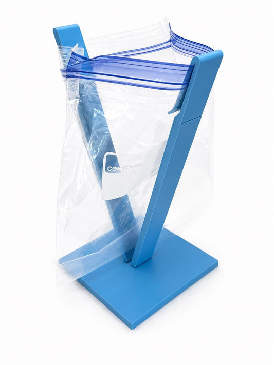 Adjustable zipper bag holder stand for hands-free food prep