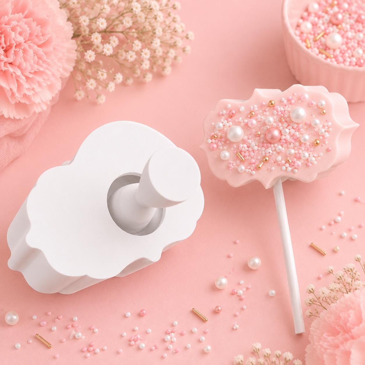 Scalloped Rectangle Cake Pop Mold with Pop Press Tool | Decorative Cake Pop Maker | Chocolate Candy Mold | Party Dessert Treats