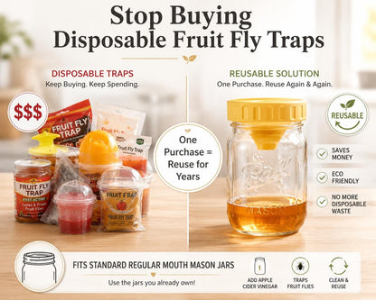 Mason Jar Fruit Fly Trap Lid, Reusable Fruit Fly Catcher, Kitchen Gnat Trap, Vinegar Bug Trap, Pest Control Solution, Eco Friendly Fly Trap