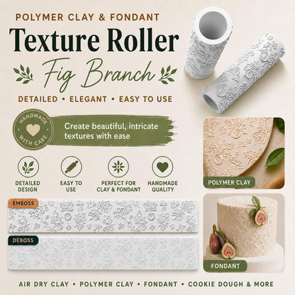 Fig Branch Texture Roller | Polymer Clay Roller | Fondant Embosser | Ceramic Clay Tool | Cookie Dough Texture Roller