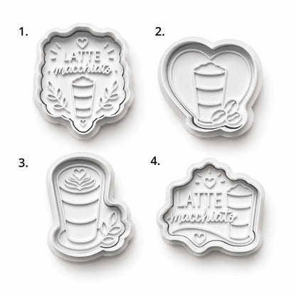 Latte Macchiato Cookie Cutter Set | Coffee Cookie Cutters with Stamp | Barista Theme Cookies | Coffee Lover Gift | Cafe Baking Decor