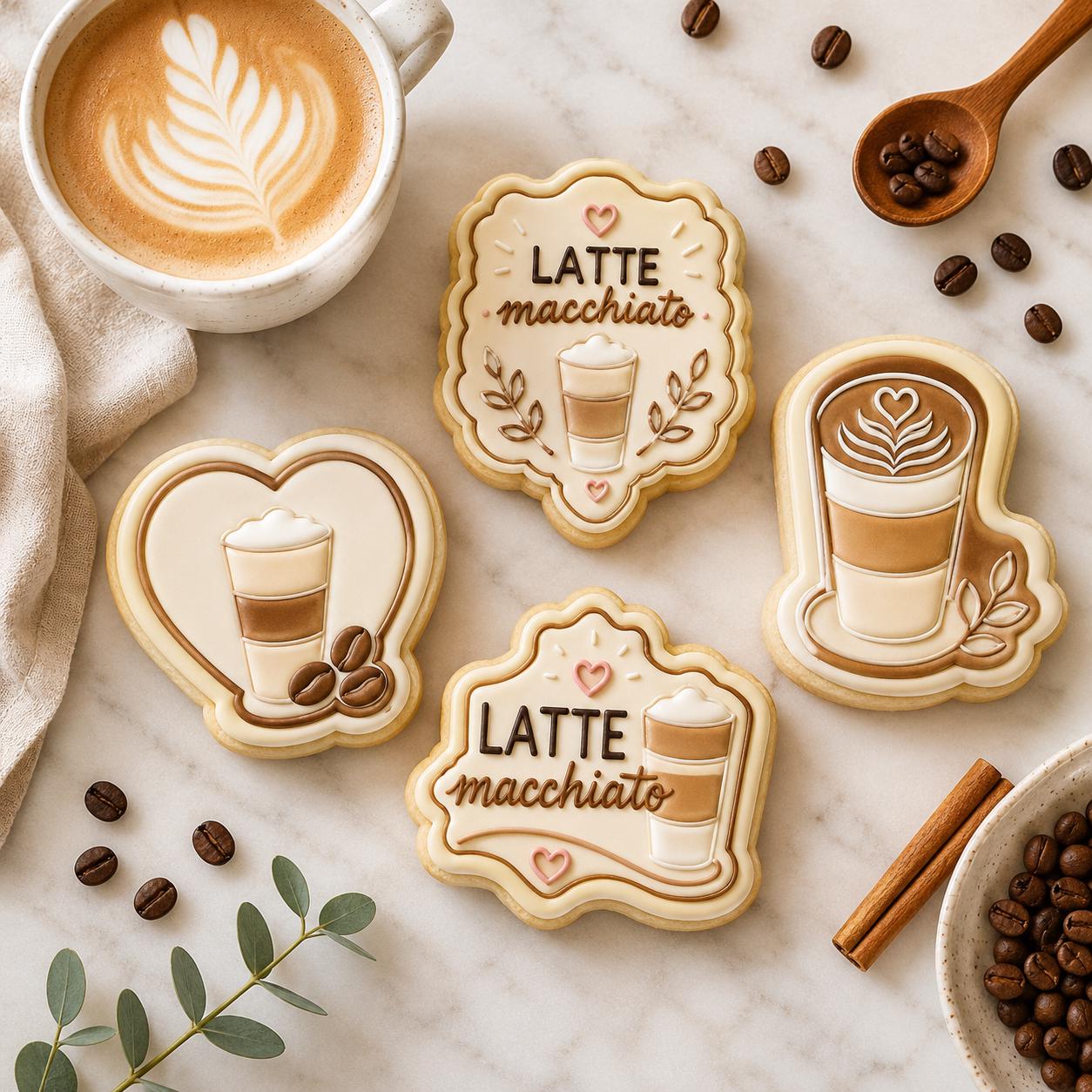 Latte Macchiato Cookie Cutter Set | Coffee Cookie Cutters with Stamp | Barista Theme Cookies | Coffee Lover Gift | Cafe Baking Decor