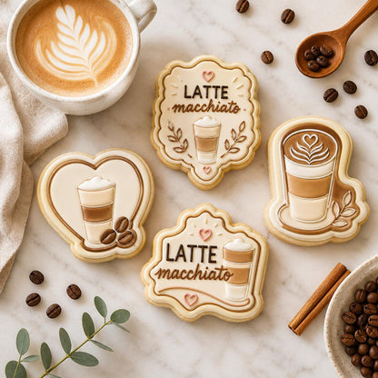 Latte Macchiato Cookie Cutter Set | Coffee Cookie Cutters with Stamp | Barista Theme Cookies | Coffee Lover Gift | Cafe Baking Decor