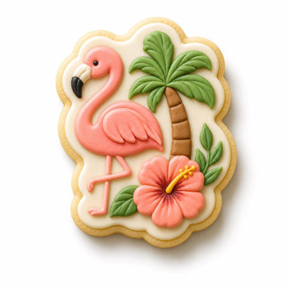 Tropical Cookie Cutter Set with Matching Stamps | Flamingo Cookie Cutter | Hibiscus Flower Cookie Cutter | Palm Tree Beach Cookie Cutter Set