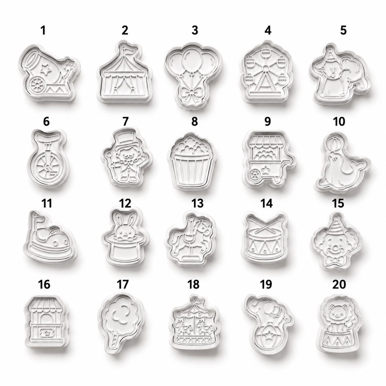 Circus Cookie Cutter Set | Carnival Cookie Cutters and Stamps | Elephant Clown Lion Carousel Popcorn Ferris Wheel Circus Party Cookies