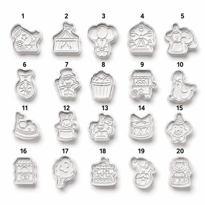 Circus Cookie Cutter Set | Carnival Cookie Cutters and Stamps | Elephant Clown Lion Carousel Popcorn Ferris Wheel Circus Party Cookies
