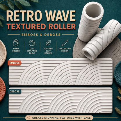 Retro Wave Textured Roller ~ Emboss & Deboss ~ Hand Roller ~ Clay Sculpting Tools ~ Polymer Clay Roller ~ Rolling Pin Design