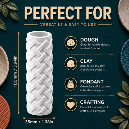 Herringbone Texture Roller | Emboss & Deboss Pattern | Polymer Clay Roller | Fondant Texture Tool | Cookie Dough Stamp