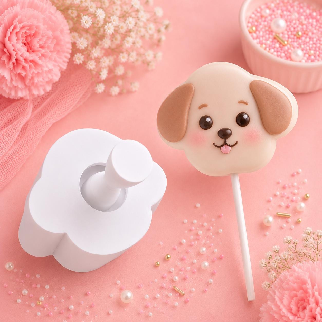 Dog Face Cake Pop Mold with Pop Press Tool | Puppy Cake Pop Maker | Dog Shaped Dessert Mold | Pet Party Treats & Baking Tool