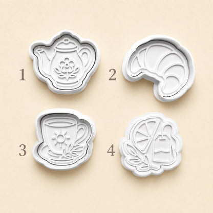 Tea Time Cookie Cutter Set | Teapot Teacup Croissant Tea Bag Lemon Cookie Stamp | Afternoon Tea Party Cookie Cutter | Tea Lover Gift