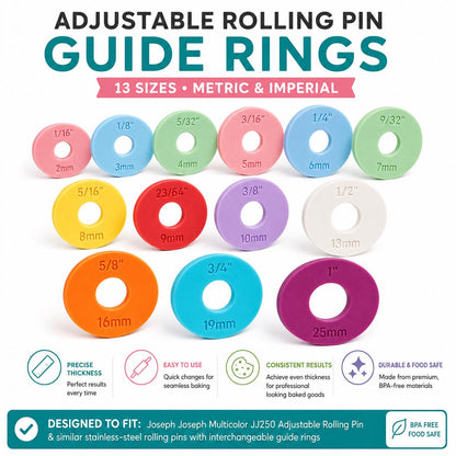 Rolling Pin Guide Rings | Dough Thickness Spacer Guides | Metric & Imperial Baking Rings | Fondant Cookie Dough Tools