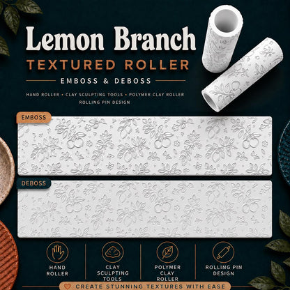 Lemon Branch Texture Roller | Cookie Dough Embosser | Fondant Pattern Roller | Clay Texture Tool | Citrus Baking Stamp