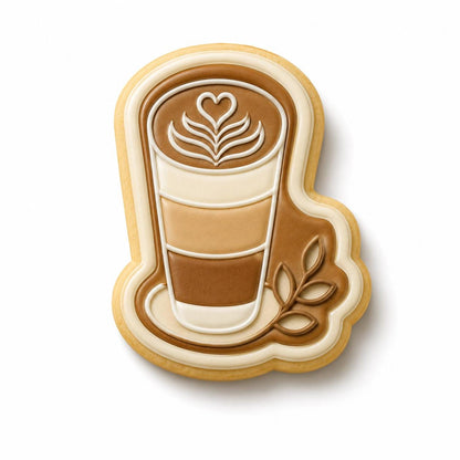 Latte Macchiato Cookie Cutter Set | Coffee Cookie Cutters with Stamp | Barista Theme Cookies | Coffee Lover Gift | Cafe Baking Decor