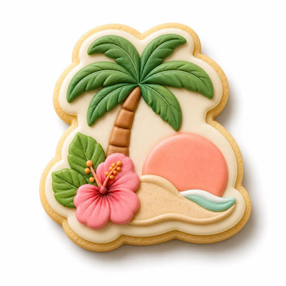 Tropical Cookie Cutter Set with Matching Stamps | Flamingo Cookie Cutter | Hibiscus Flower Cookie Cutter | Palm Tree Beach Cookie Cutter Set