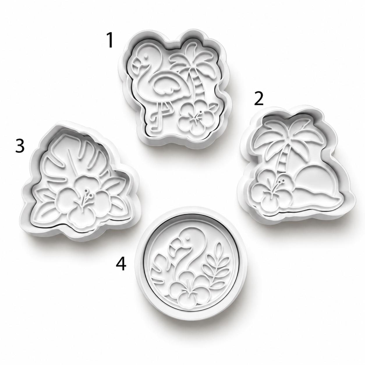 Tropical Cookie Cutter Set with Matching Stamps | Flamingo Cookie Cutter | Hibiscus Flower Cookie Cutter | Palm Tree Beach Cookie Cutter Set