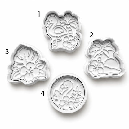 Tropical Cookie Cutter Set with Matching Stamps | Flamingo Cookie Cutter | Hibiscus Flower Cookie Cutter | Palm Tree Beach Cookie Cutter Set