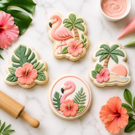 Tropical Cookie Cutter Set with Matching Stamps.