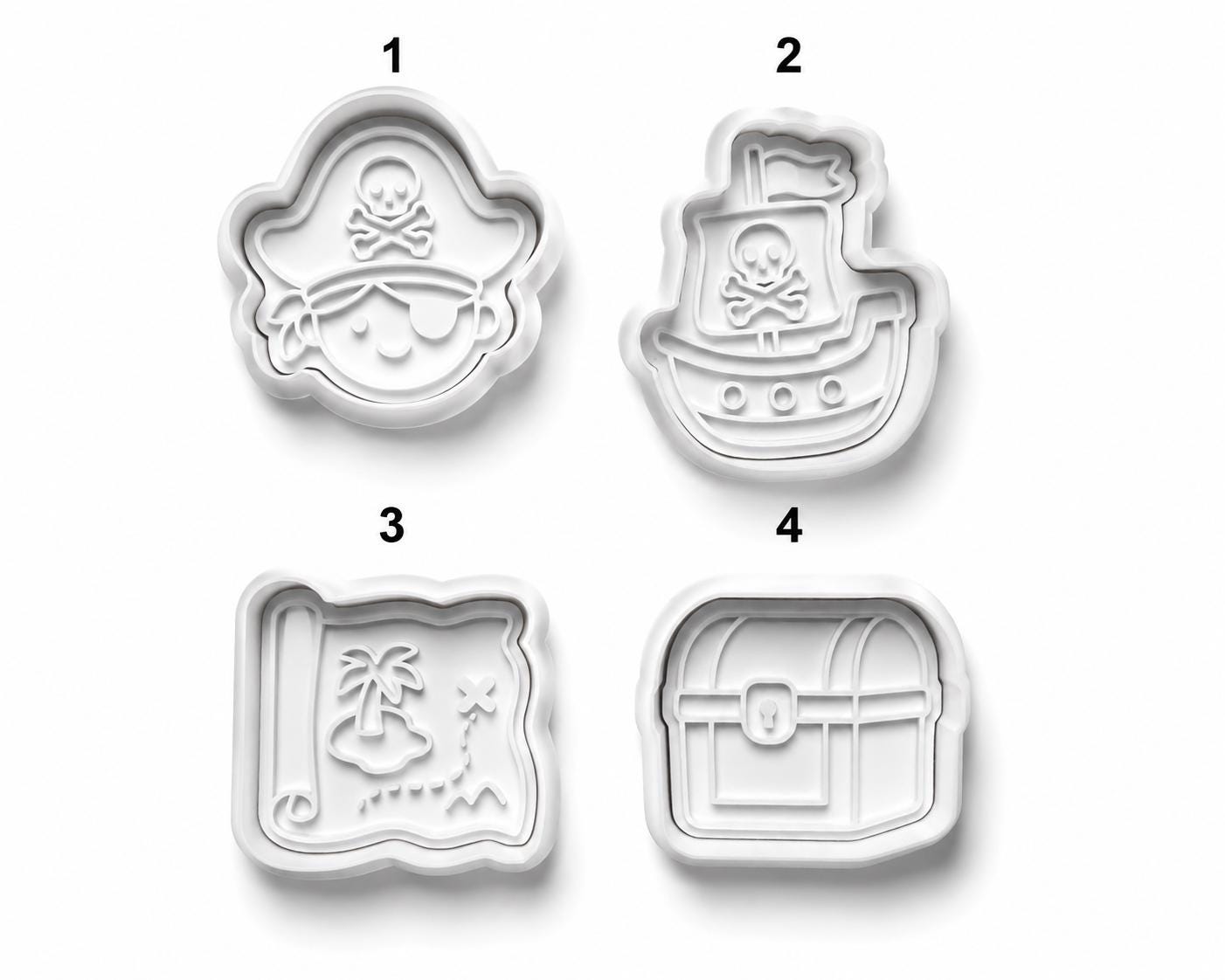 Pirate Cookie Cutter Set with Stamp | Pirate Ship Treasure Map Pirate Hat Treasure Chest Cookies | Pirate Birthday Party Baking Tool