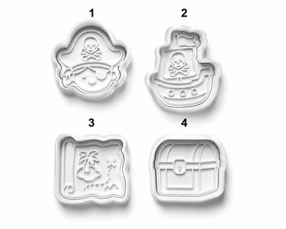 Pirate Cookie Cutter Set with Stamp | Pirate Ship Treasure Map Pirate Hat Treasure Chest Cookies | Pirate Birthday Party Baking Tool