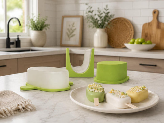 3 Inch cakesicle mold set with matching tools and decorated 3 inch cakesicles.