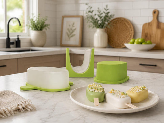 2 Inch cakesicle mold set with matching tools and decorated 2 inch cakesicles.
