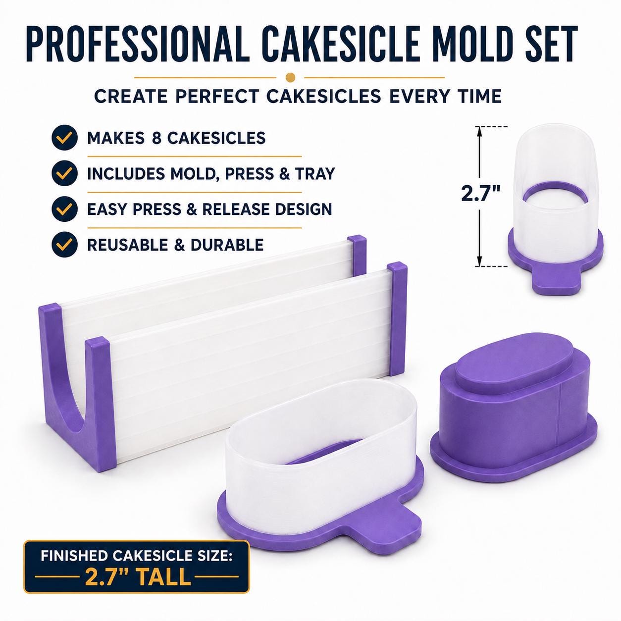 2 Inch Stuffed Cakesicle Mold Set with Display Stand | Cakesicle Maker Mold and Press | Cake Pop Dessert Tool | Party Treat Mold