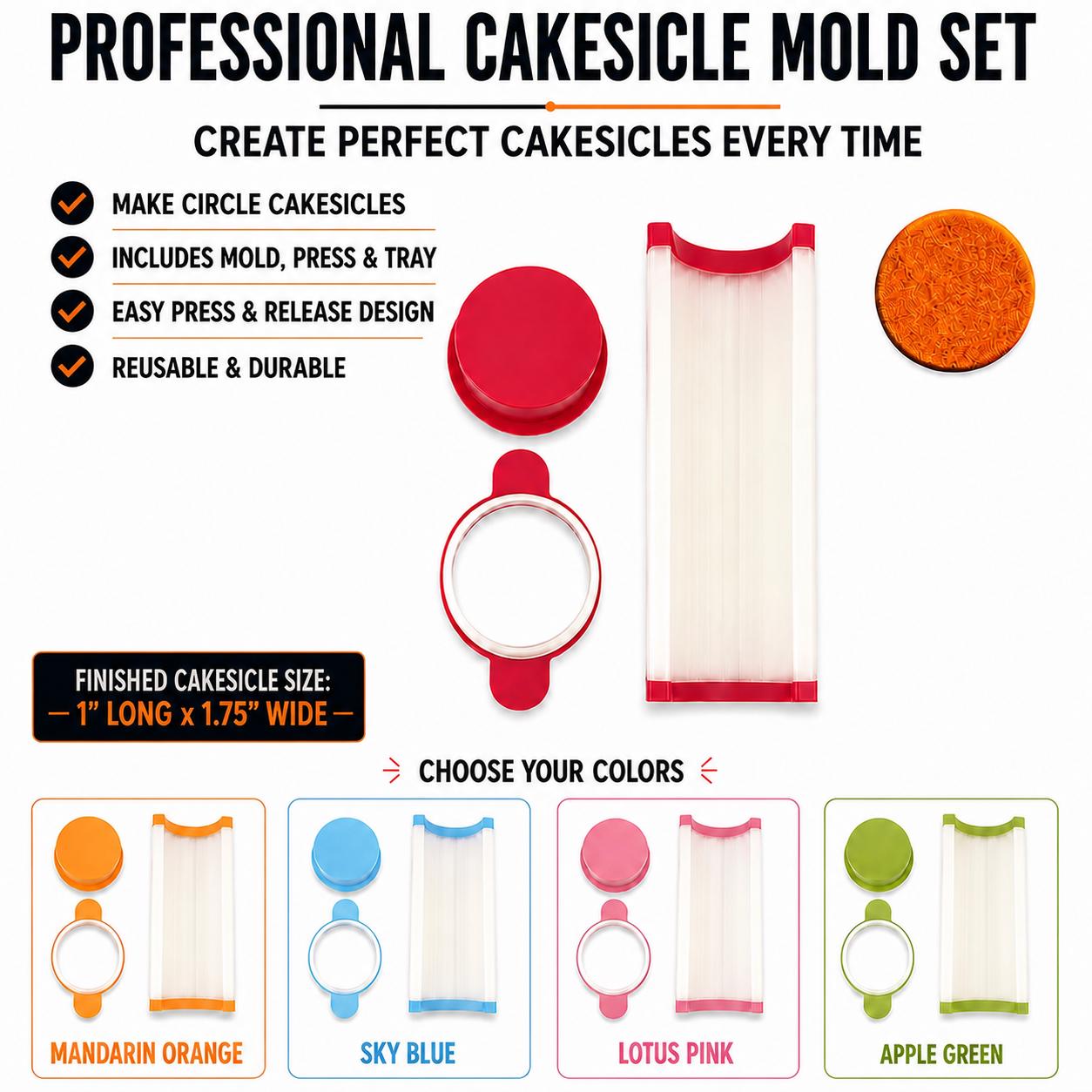 1.75 Inch Circle Cake Mold Set with Display Stand | Circle Cake Maker Mold and Press | Cake Pop Tool | Party Treat Mold | Custom Color