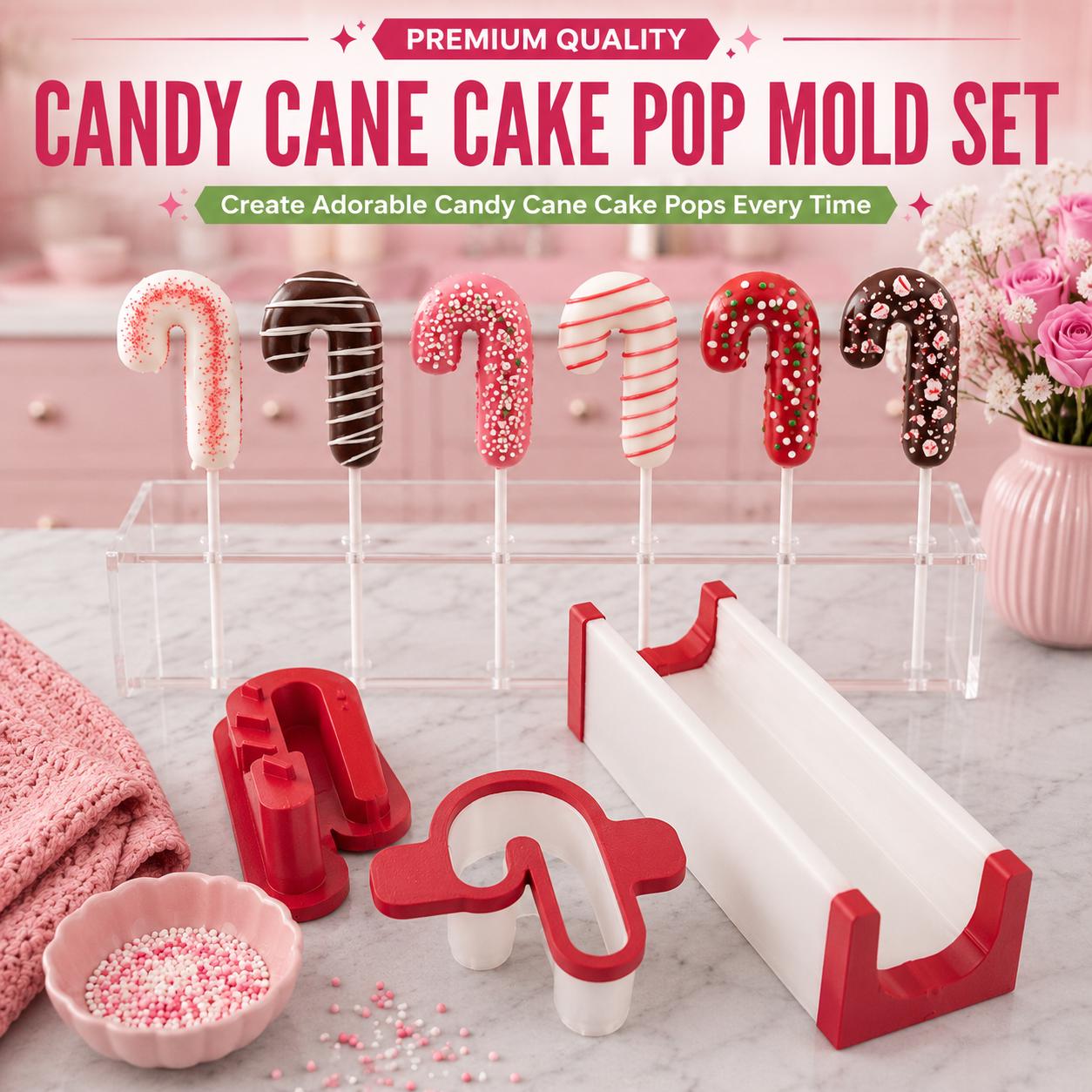 2 Inch Candy Cane Cake Pop Mold Set | Christmas Cake Pop Maker with Cutter, Press & 6-Inch Display Tray | Holiday Baking Mold