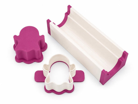 Ghost cake pop mold set components with matching mold, press tool, cutter, and 6-inch tray.