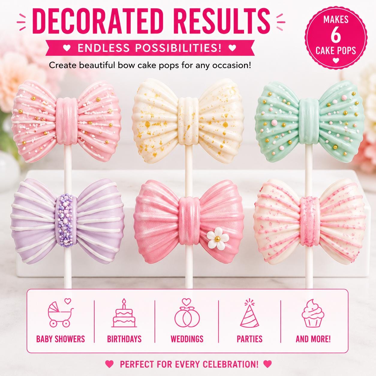 Bow Cake Pop Mold Set with Cutter Press and Tray, 2.5 Inch Cake Pop Maker, Cake Pop Decorating Tool, DIY Baking Mold