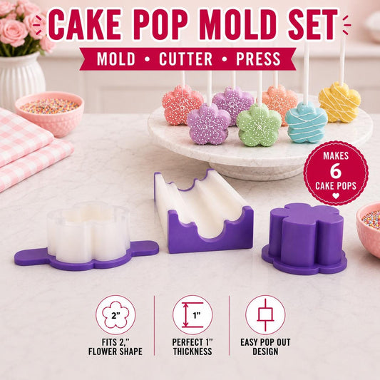 2 Inch Daisy cakesicle mold set with matching tools and decorated 2 inch daisy cakesicles.
