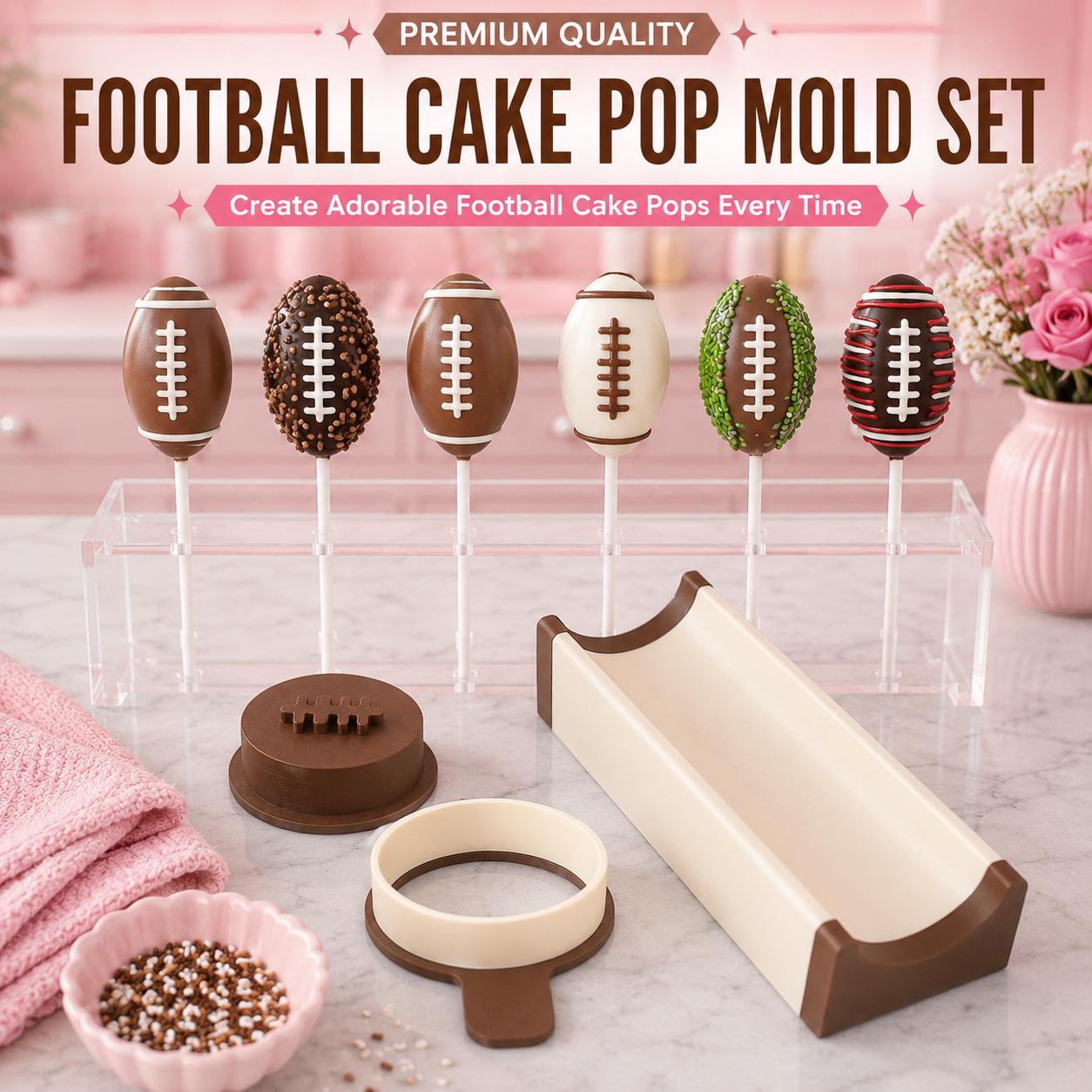 2 Inch Football Cake Pop Mold Set | Football Cake Pop Maker with Cutter, Press & 6-Inch Tray | Sports Theme Baking Mold