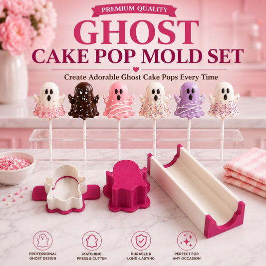 Ghost Cake Pop Mold Set with Press, Cutter and 6 Inch Display Tray | Halloween Cake Pop Mold | Bakery Tool | Custom Colors
