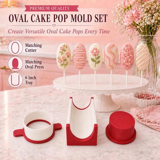 Oval cake pop mold set with cutter, press tool and tray
