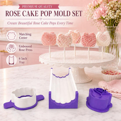 Rose cake pop mold set with cutter, press tool and tray