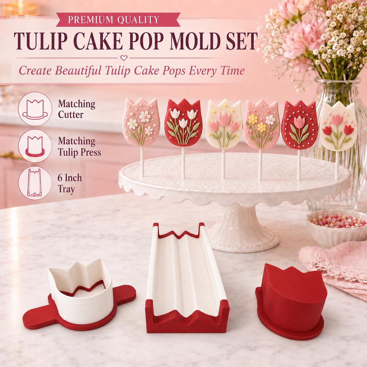 Tulip cake pop mold set with cutter, press tool and tray