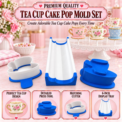 Tea Cup Cake Pop Mold Set | Cutter, Detailed Press Tool & 6-Inch Tray