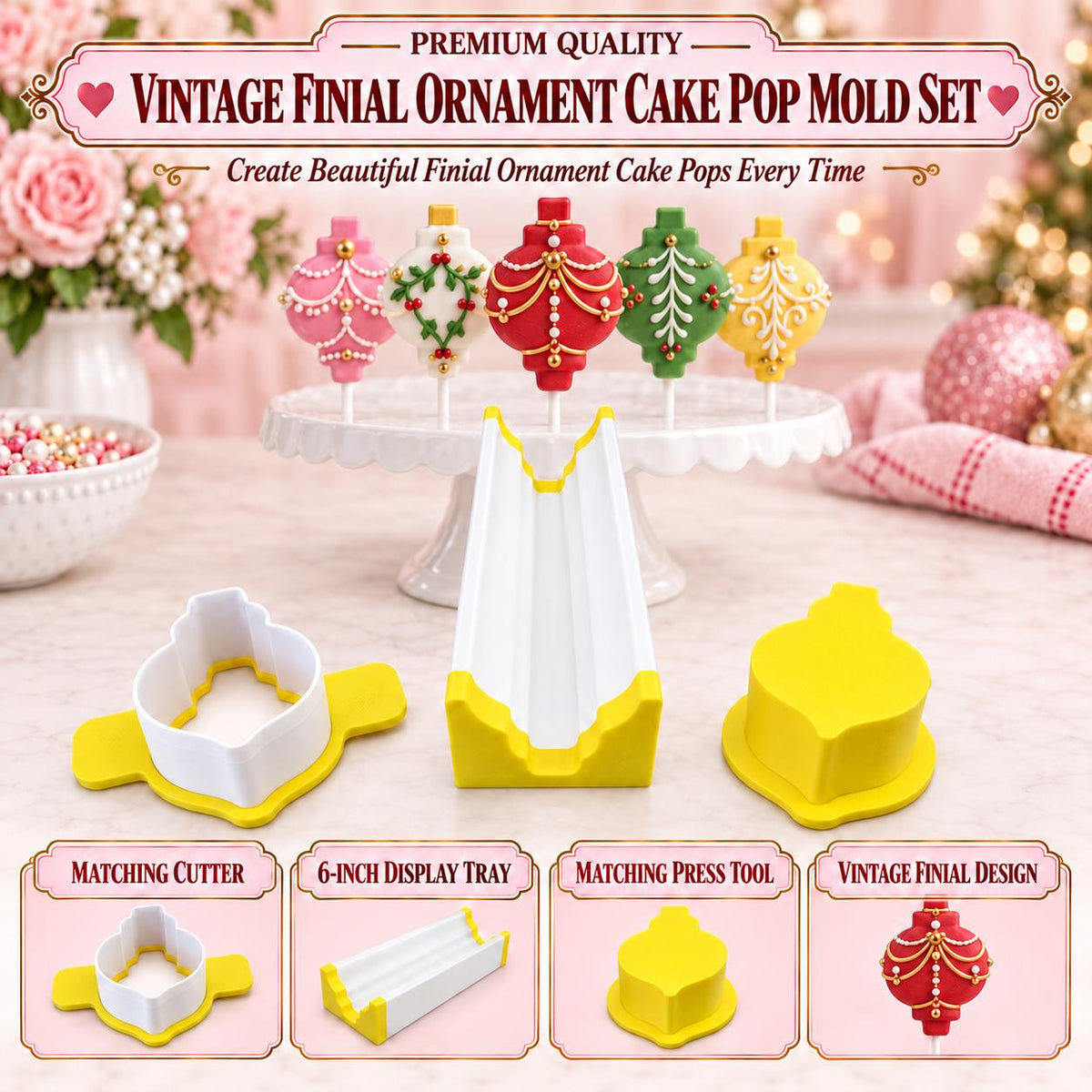 Vintage Finial Ornament Cake Pop Mold Set | Cutter, Press Tool & Tray