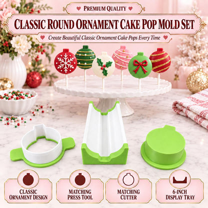 Classic Round Ornament Cake Pop Mold Set | Cutter, Press Tool & Tray