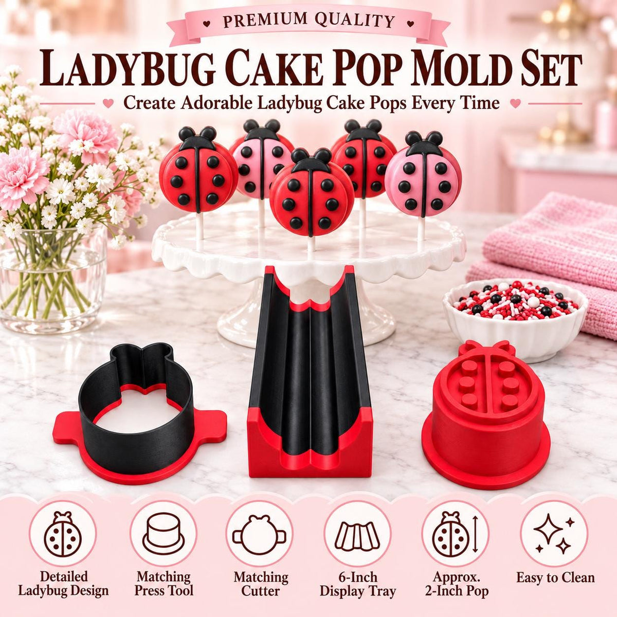 Ladybug Cake Pop Mold Set with Matching Press and Cutter